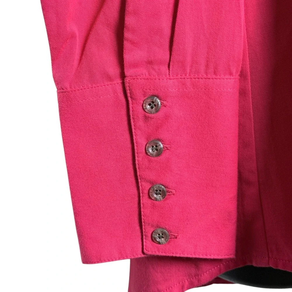King Ranch Pink Cotton Ruffle Mock Neck Western Field Shirt Blouse Long Size XL‎